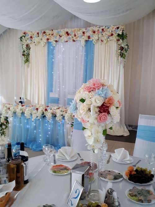 Оформление свадебного стола в синем цвете - 57 фото