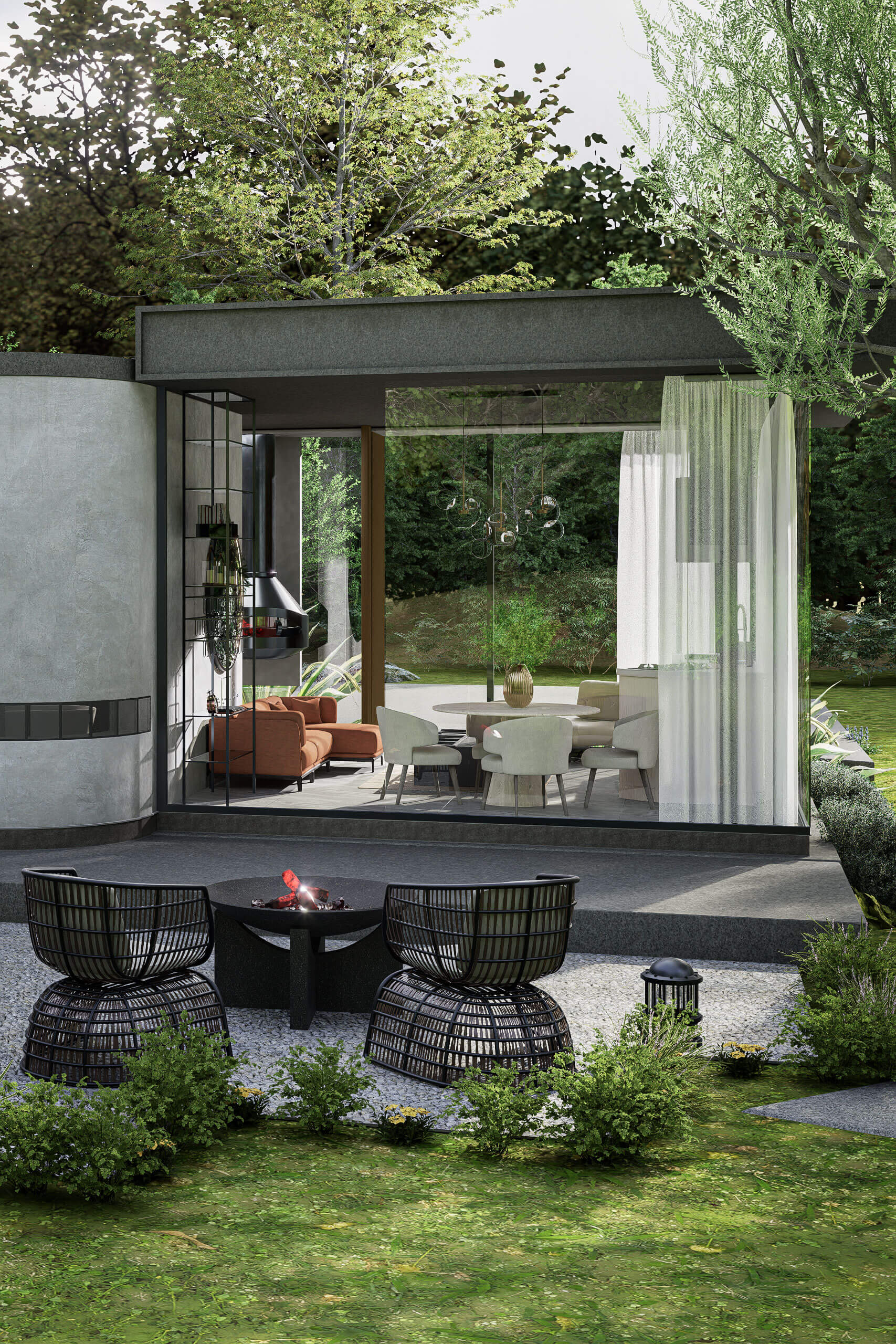 Detailed 3D render of a contemporary house with two-tone cladding and sloped roof