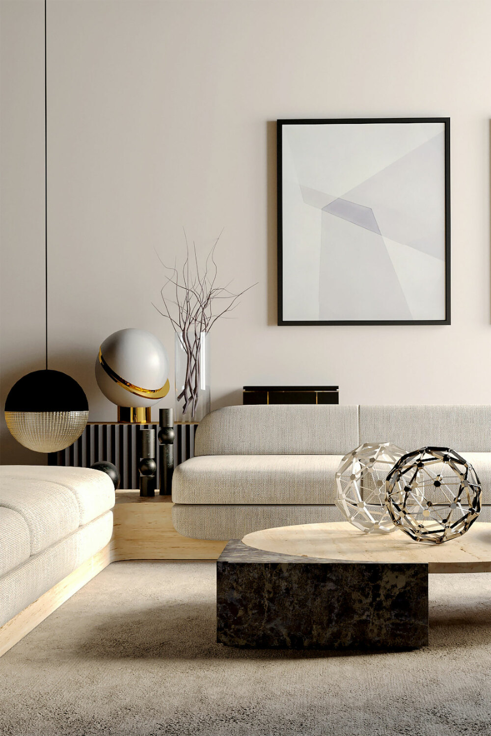 modern interior with light furniture and wall decor
