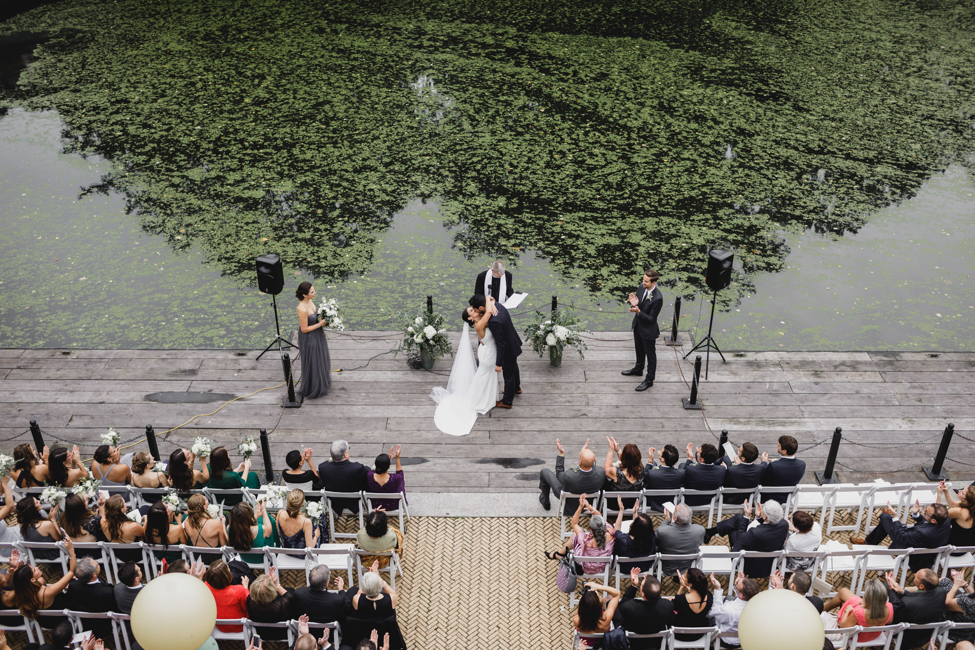Prospect park boathouse wedding ceremony on the open terrace 