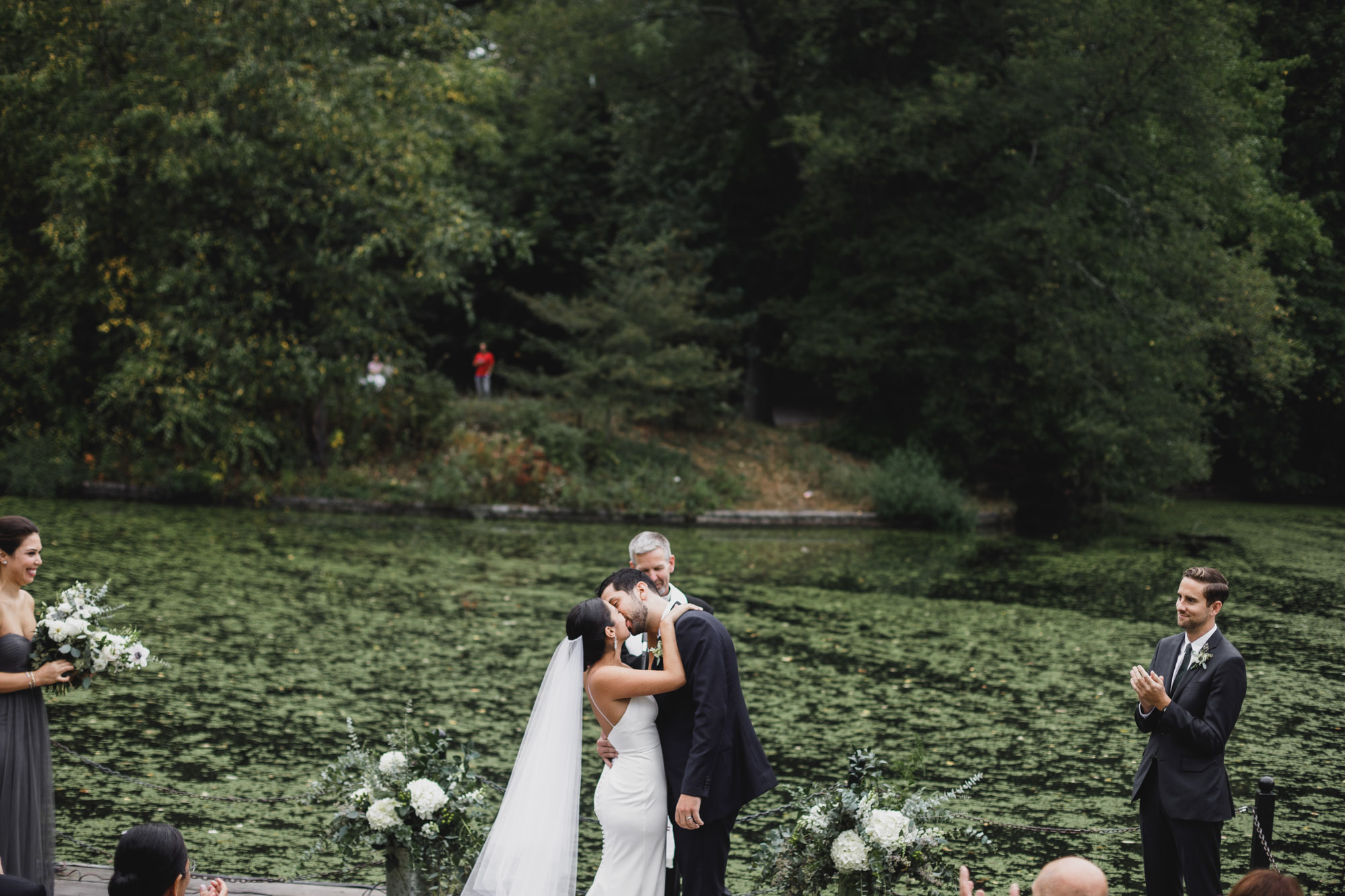 Prospect park boathouse wedding ceremony on the open terrace 