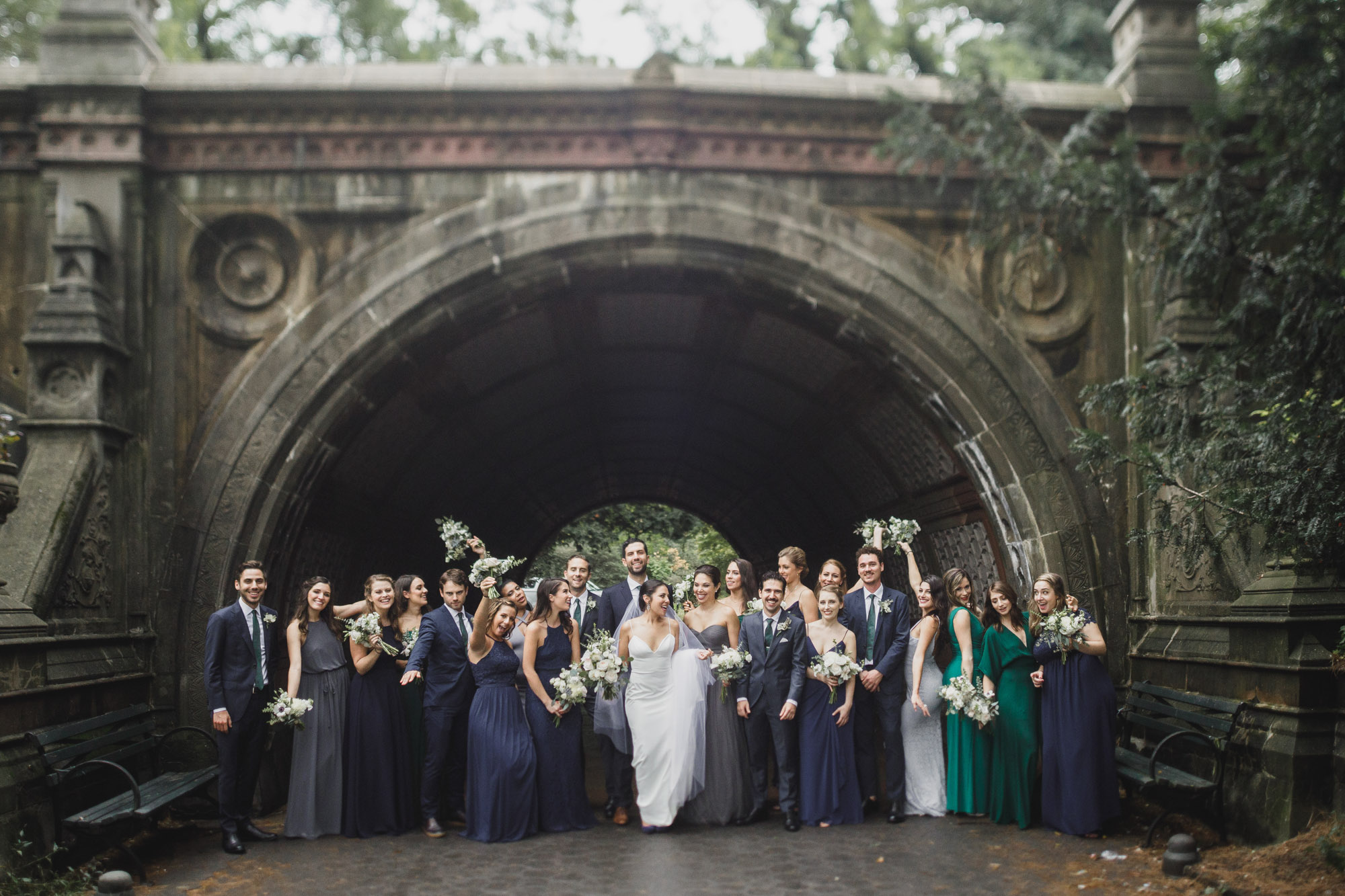 Wedding group photo in Prospect Park arch