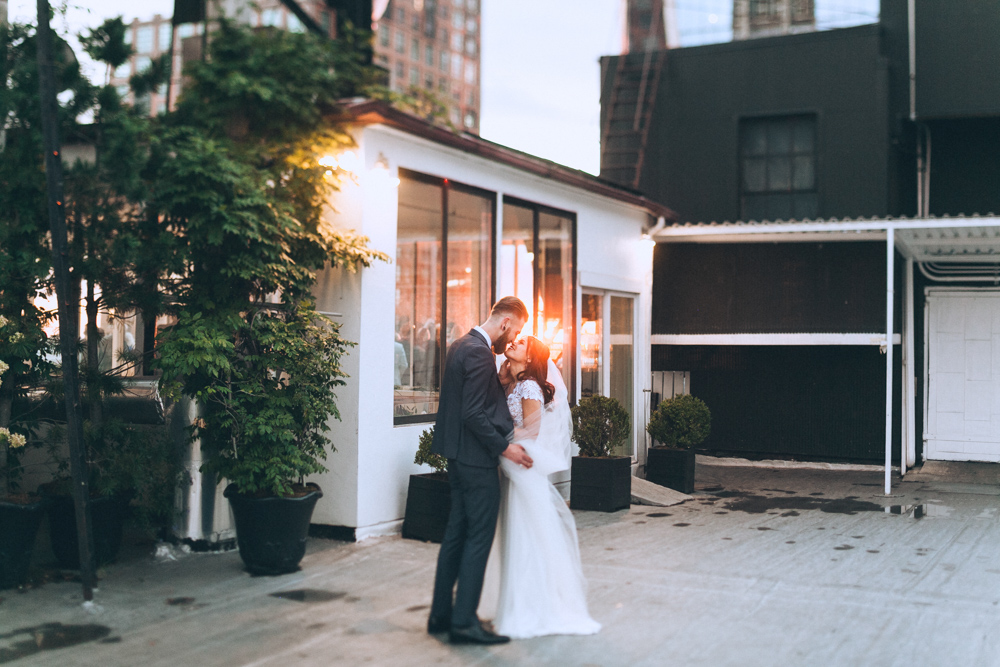 Bride and groom during golden hour at the  Studio 450 Manhattan New York City