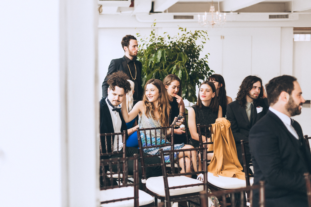 Wedding ceremony at the New York City Rooftop Studio 450 Wedding Venue