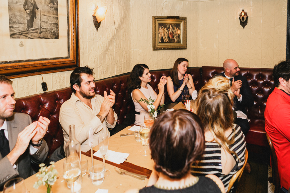 Guests enjoying an intimate wedding reception at Sweetwater restaurant in Brooklyn NY