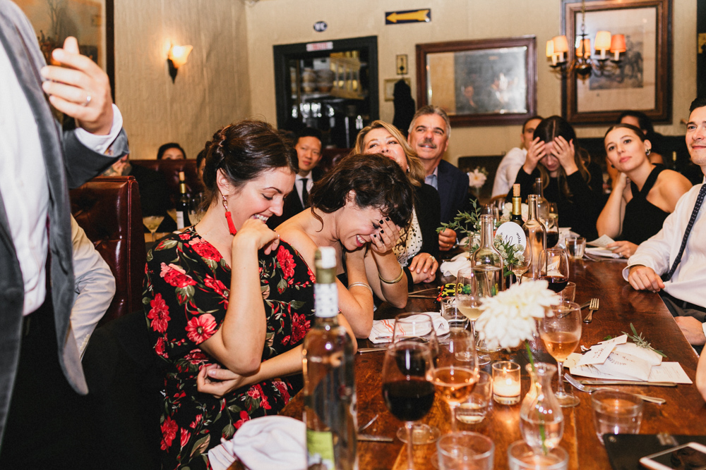 Guests enjoying an intimate wedding reception at Sweetwater restaurant in Brooklyn NY