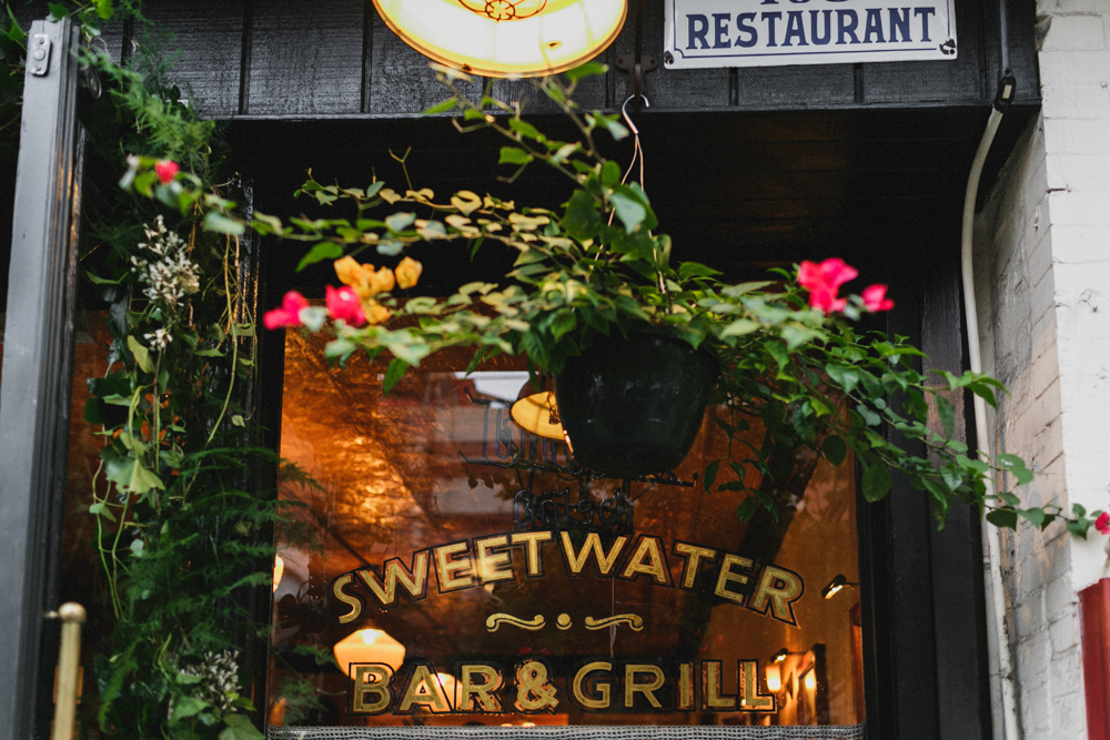 Close up of Sweetwater restaurant, Brooklyn NY