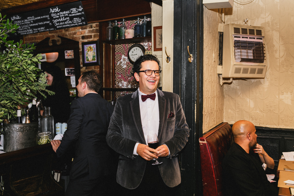 Guests enjoying an intimate wedding reception at Sweetwater restaurant in Brooklyn NY