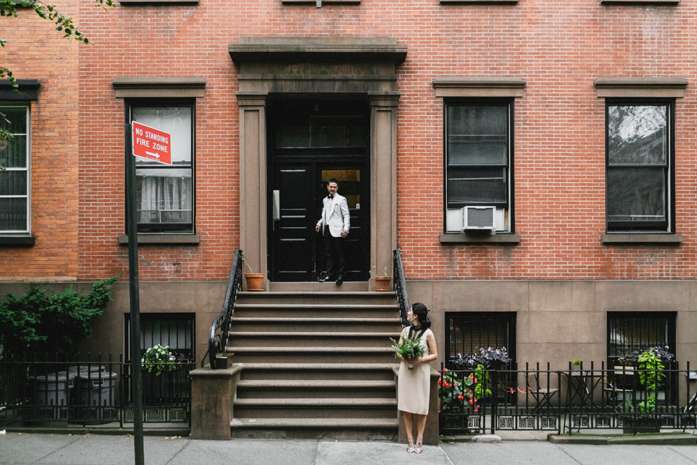 First look of the bride and groom at a brownstone in Brooklyn Heights, Brooklyn NY
