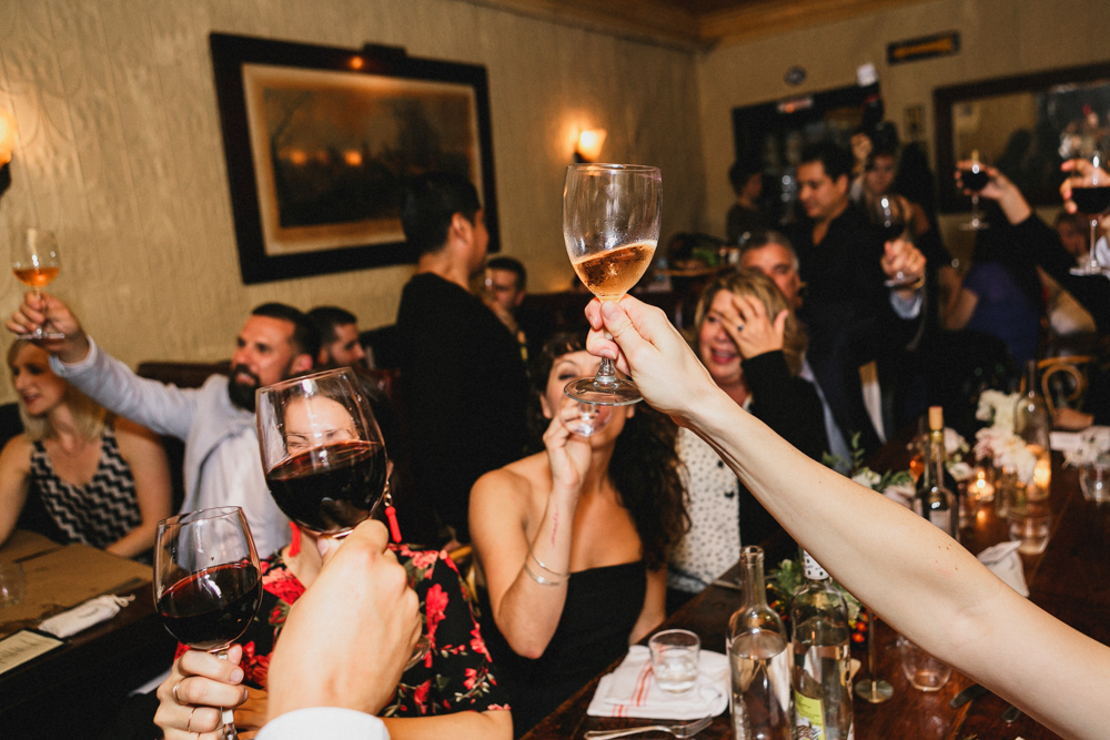 Guests enjoying an intimate wedding reception and dinner at Sweetwater restaurant in Brooklyn NY