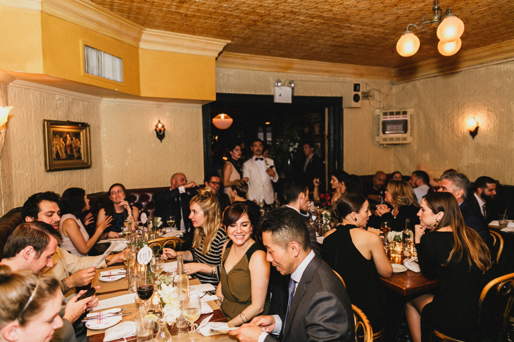 Guests enjoying a wedding reception at Sweetwater restaurant in Brooklyn NY