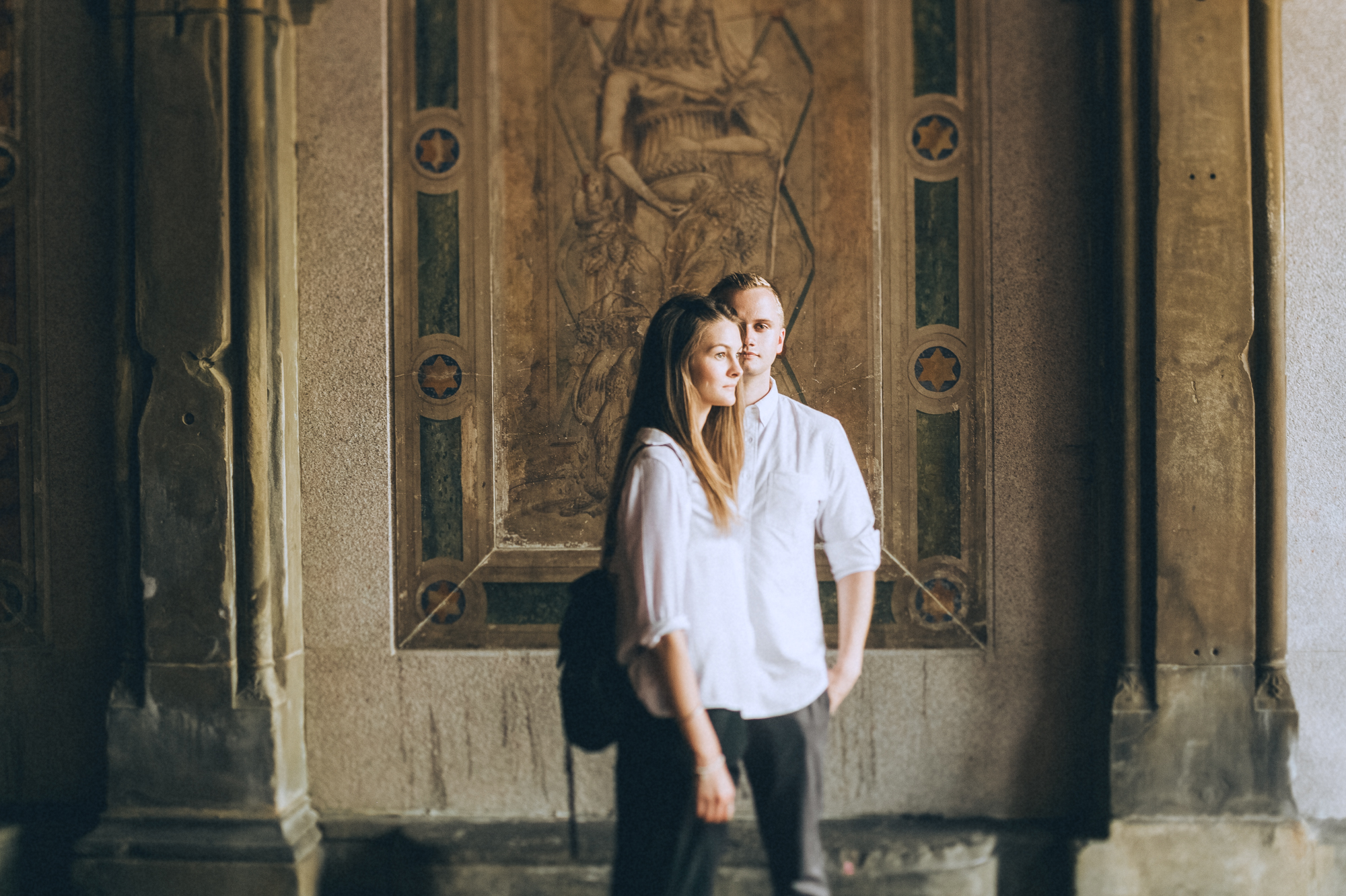 Couple enjoying the moment, NYC portrait photo session, Central Park, Bethesda terrace