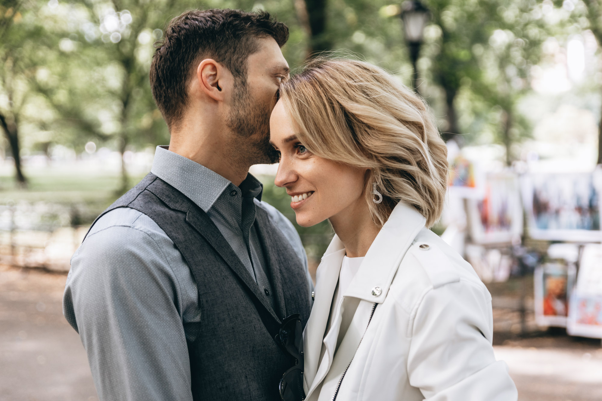 Portrait of a bride and groom moments after their elopement ceremony at Central Park, Manhattan, NY