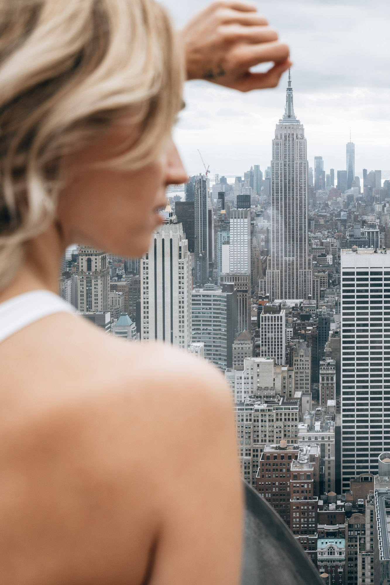 Close up portrait of a bride at Top of the Rock. Manhattan NYC