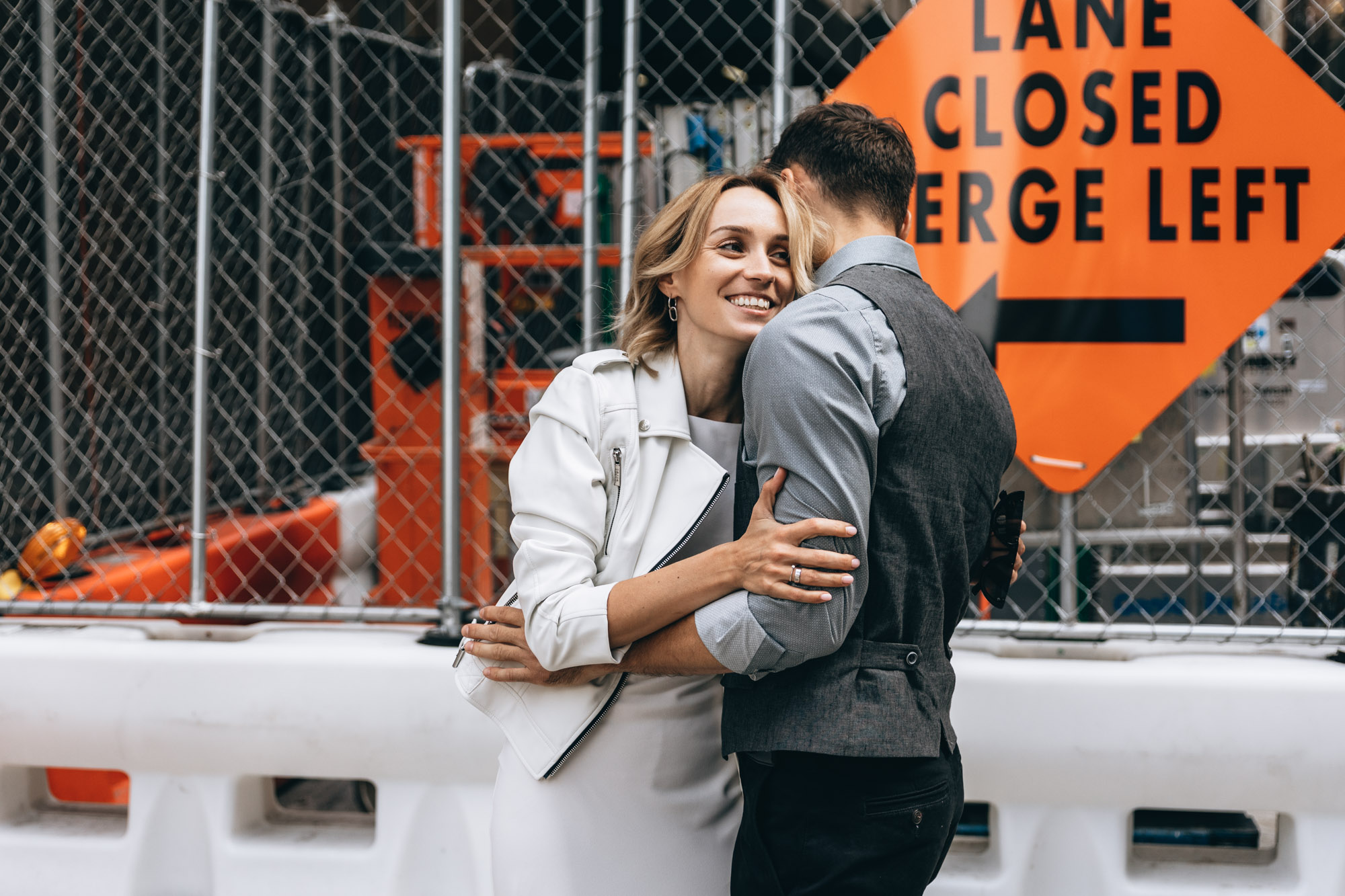 Bride and groom dancing in the middle of the street in Manhattan on their elopement day