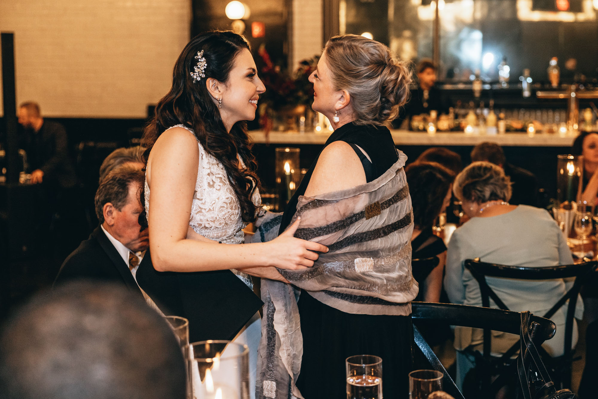 Bride being congratulated by guests at the reception at 501 Union Brooklyn NY