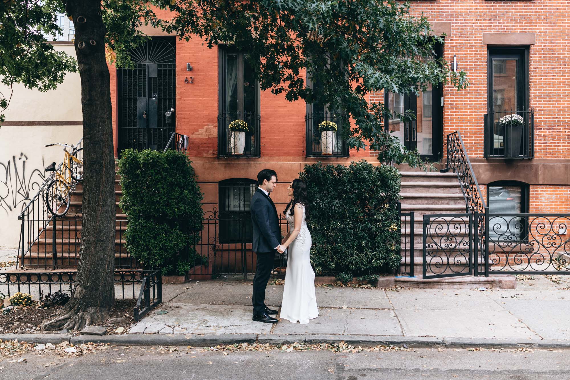 Adorable first look near brownstones in Brooklyn, NY