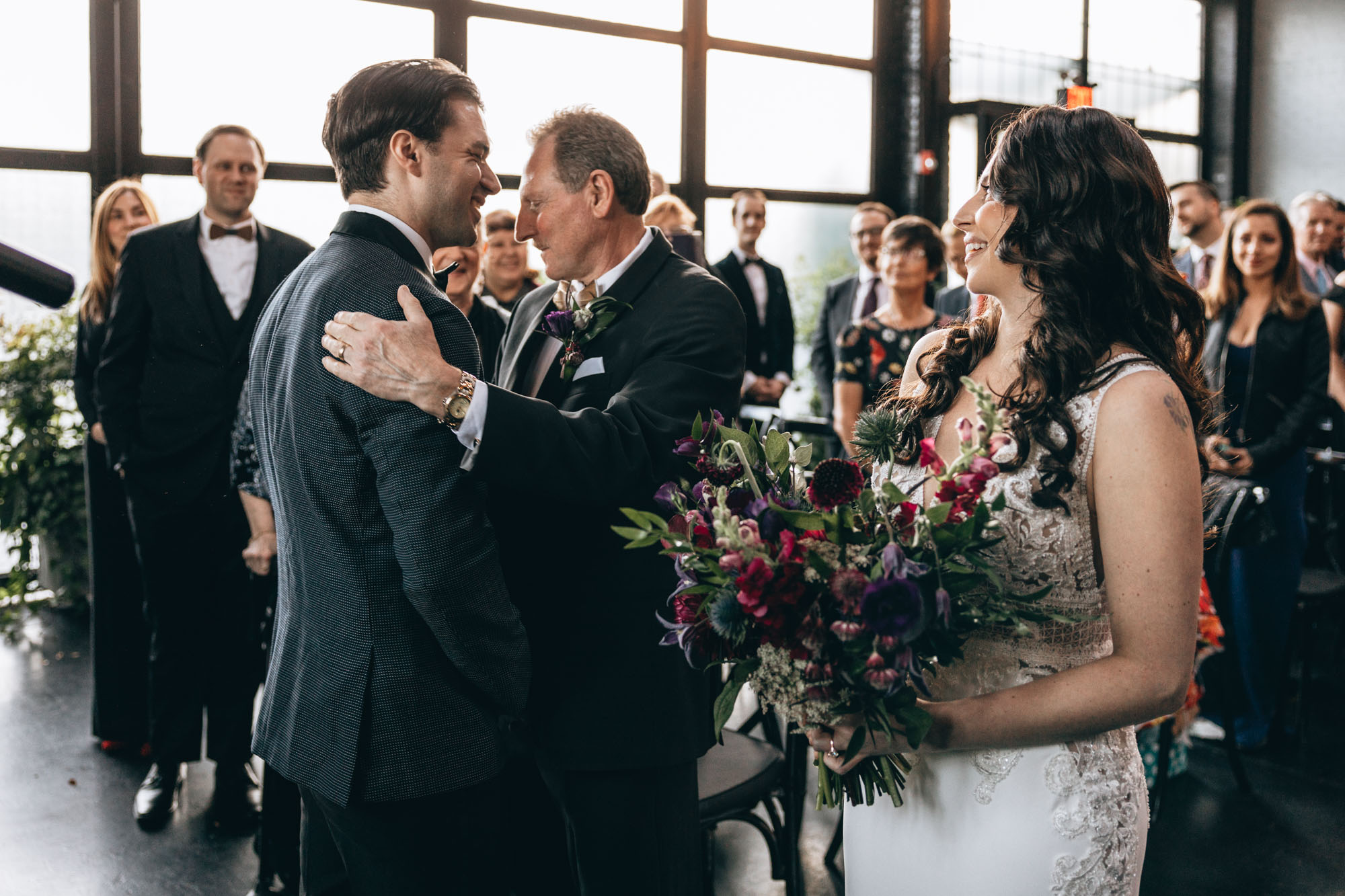 Bride walking down the aisle with her father at 501 Union, Brooklyn NY