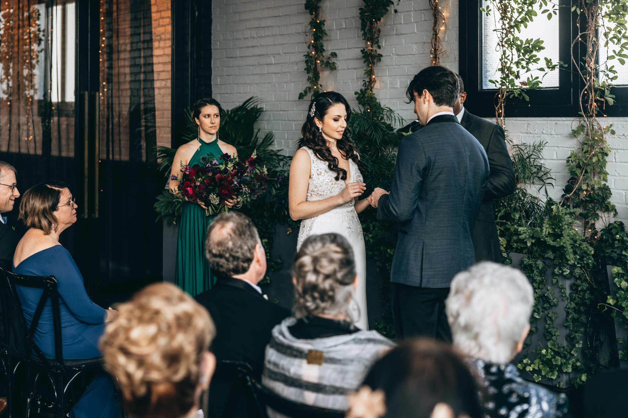 The ring exchange during a sweet ceremony at 501 Union, Brooklyn NY
