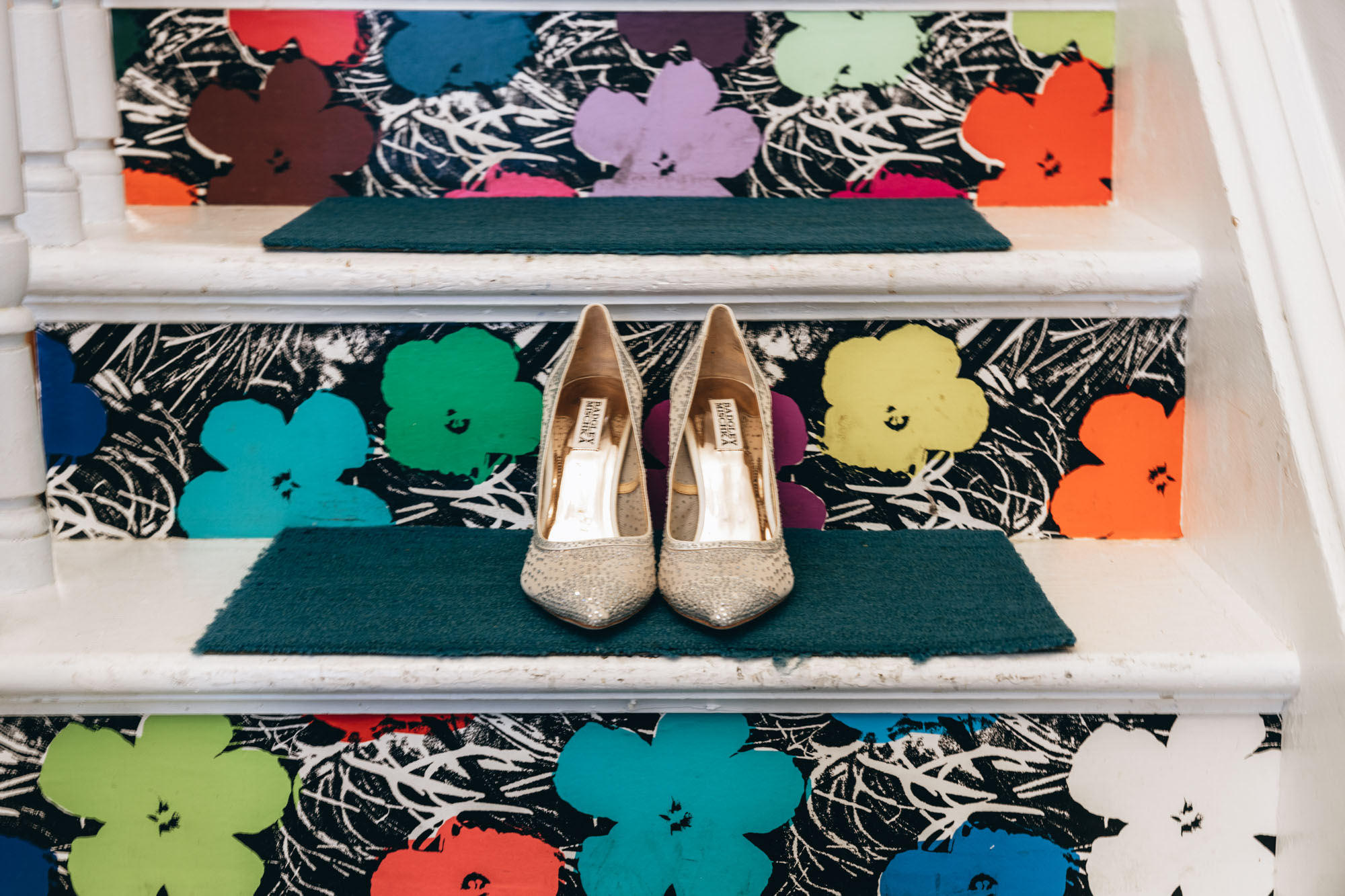 Bridal shoes on steps on the morning of the wedding, Brooklyn, NY