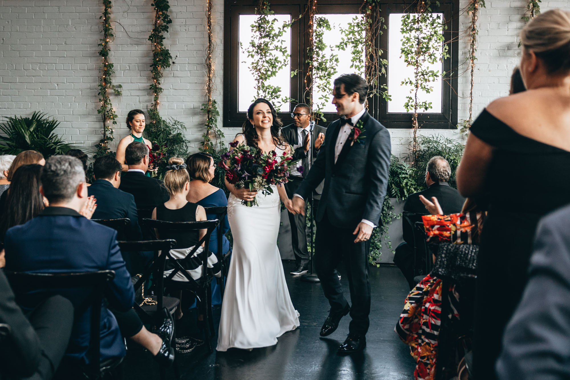 Excited bride and groom moments after their wedding ceremony at 501 Union, Brooklyn NY