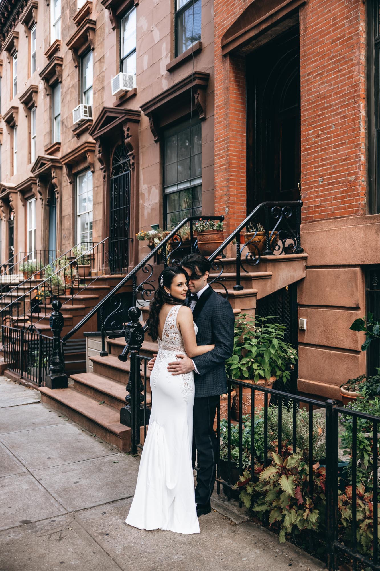 Stunning bide and groom on the morning of their wedding in Brooklyn, NY