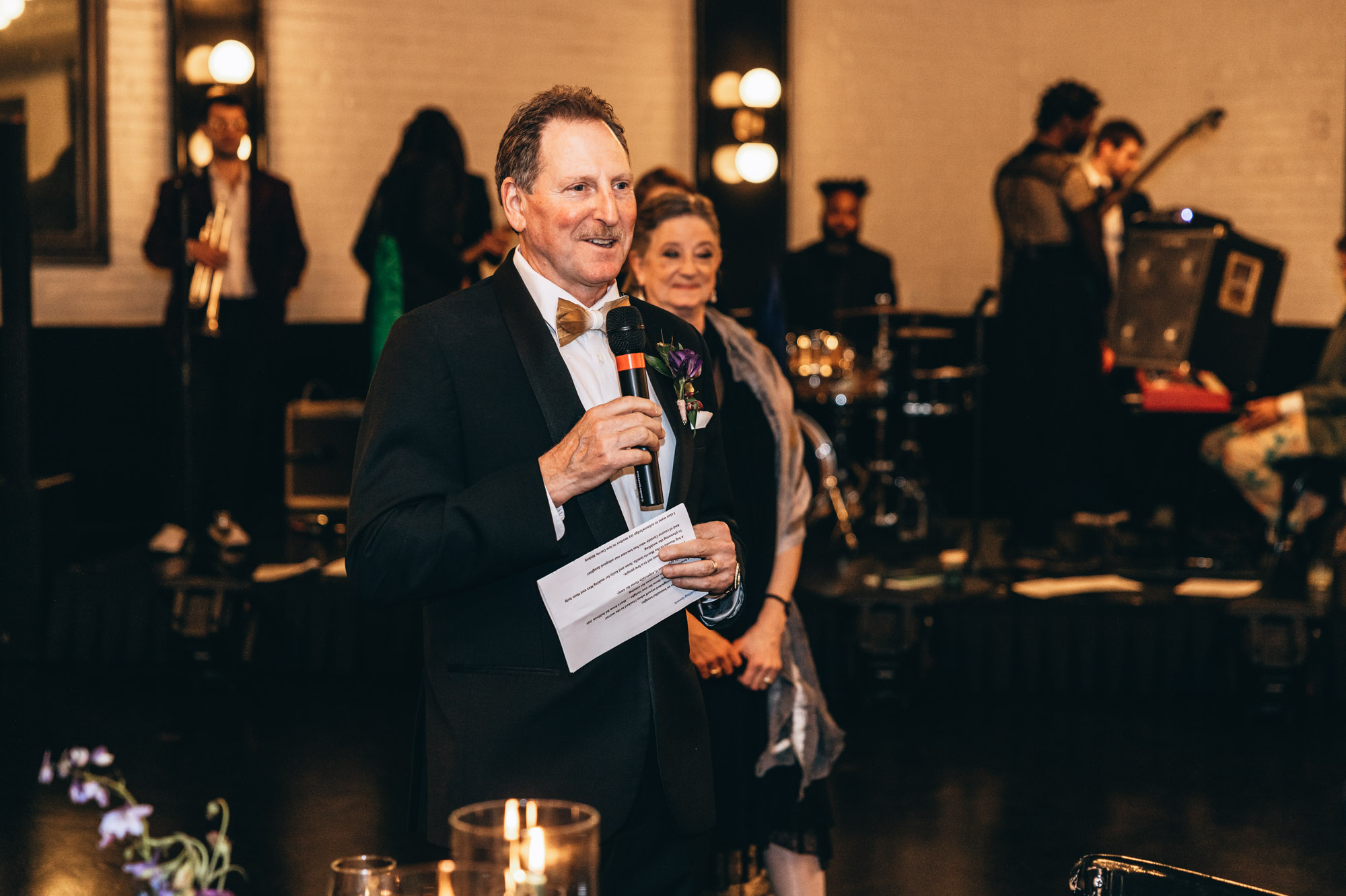 Guests give toasts and best wishes to the couple at the wedding reception, 501 Union , Brooklyn NY