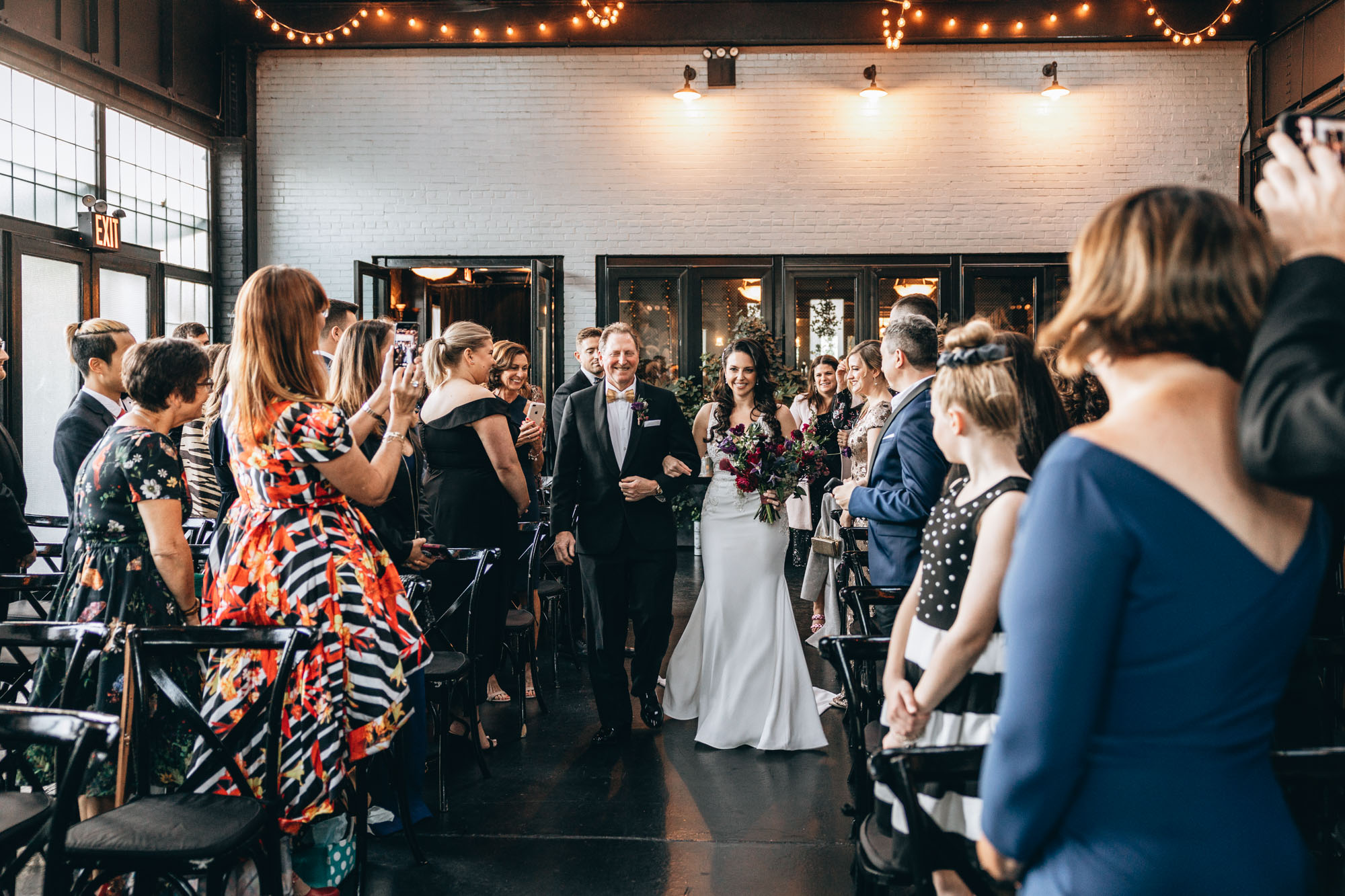 Bride walking down the aisle with her father at 501 Union, Brooklyn NY