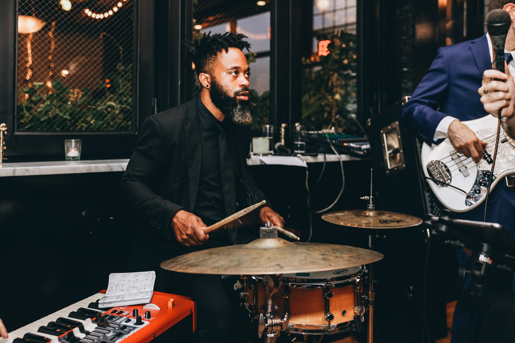 Musical performance at a funky wedding reception at 501 Union, Brooklyn NY