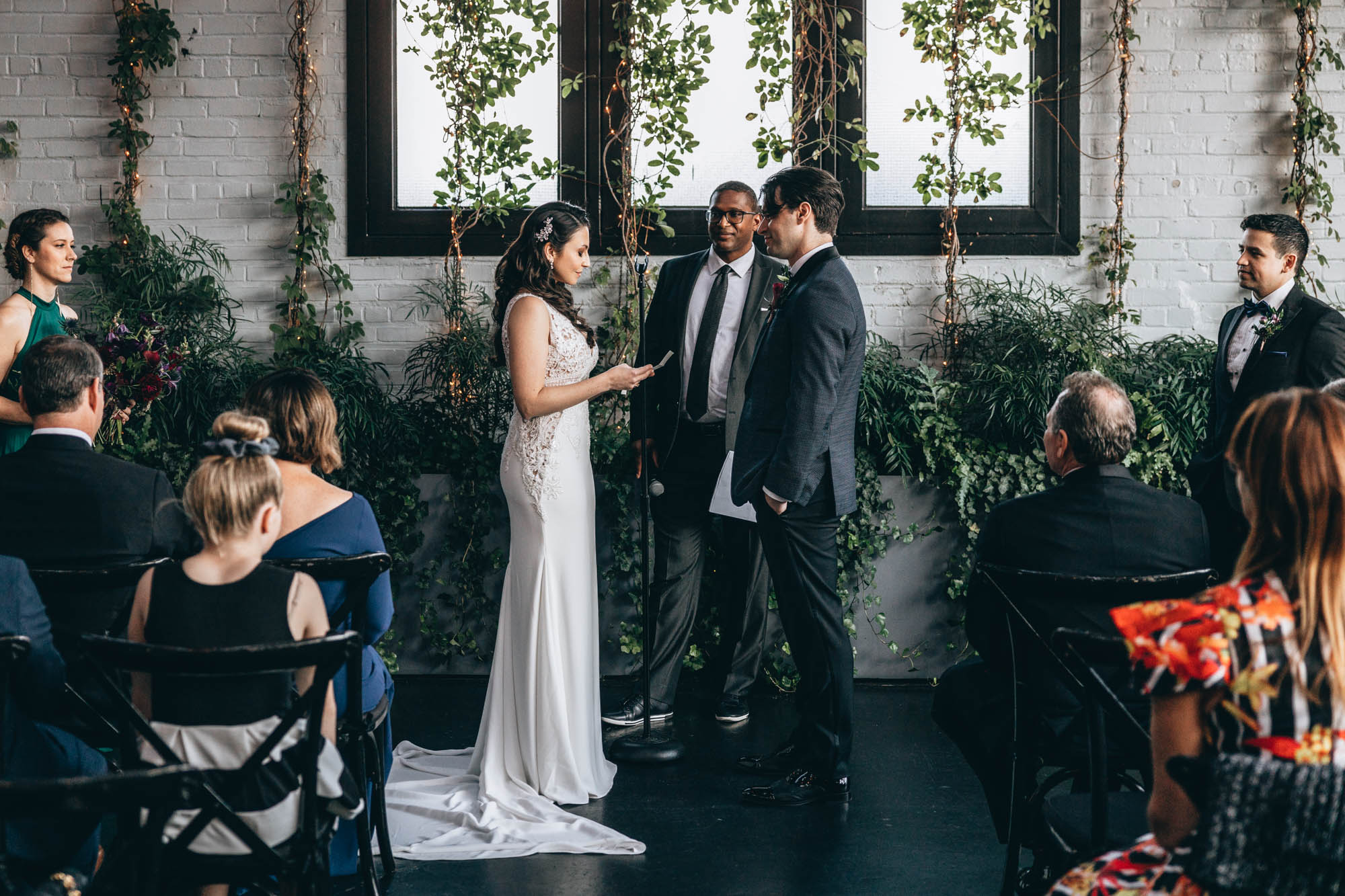 Bride exchanging her vows at a sweet wedding ceremony at 501 Union, Brooklyn NY