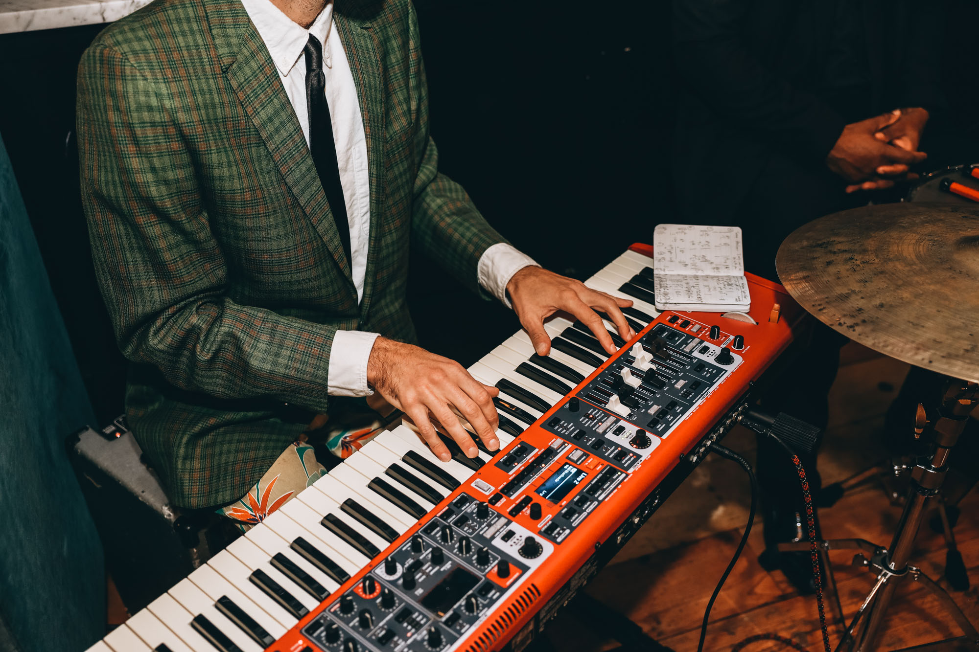 Musician at a fun 501 Union dark and moody wedding, Brooklyn NY