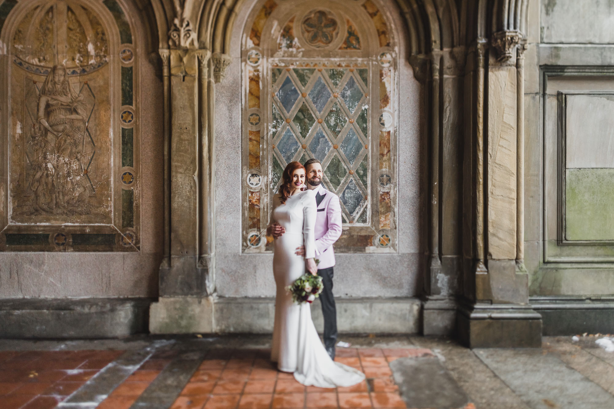 Aussie bride and groom at  Bethesda Fountain and Terrace, Central Park. Manhattan, NY