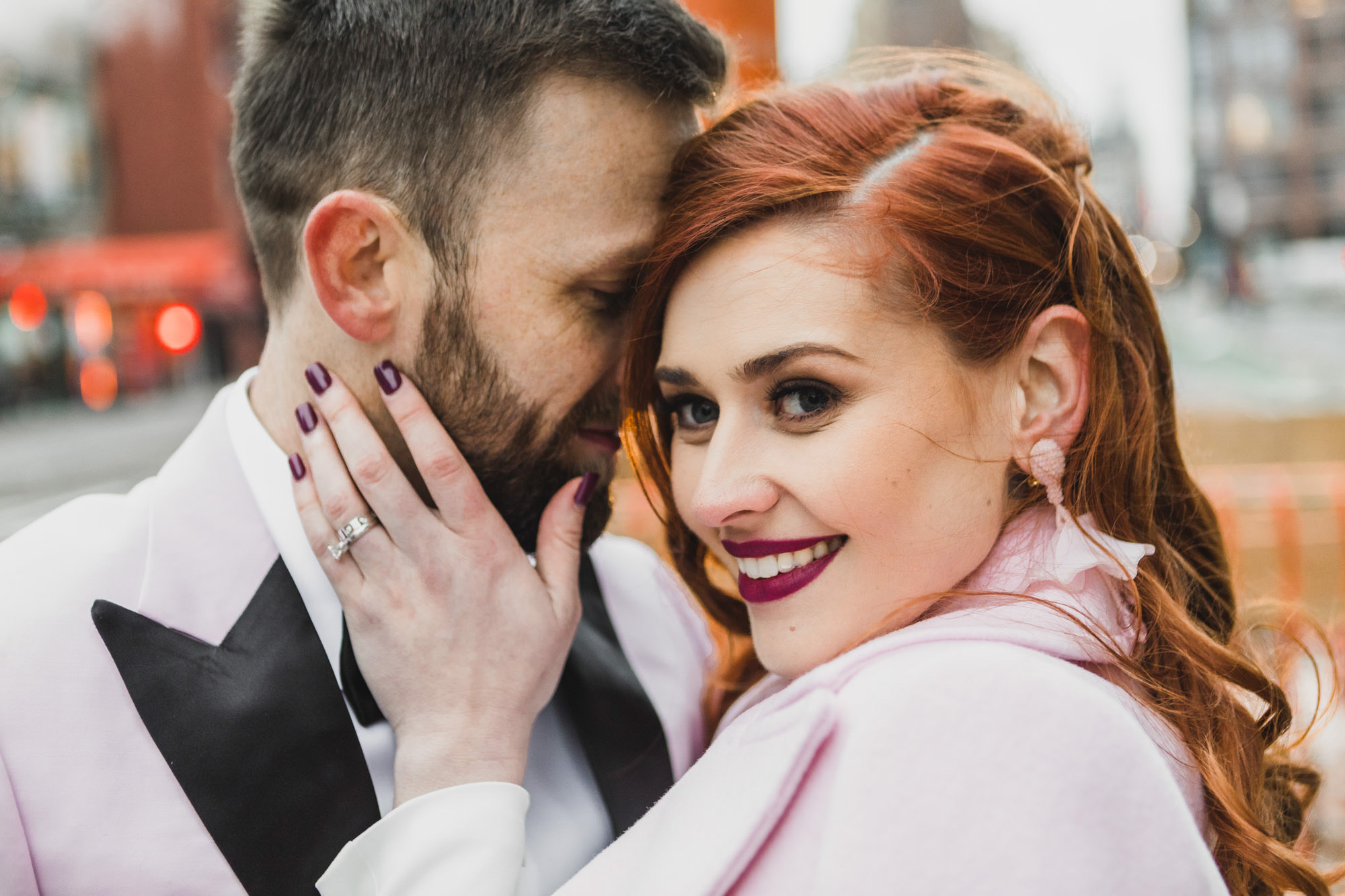 Portrait of stylish Aussie bride and groom in the West Village, Manhattan NY