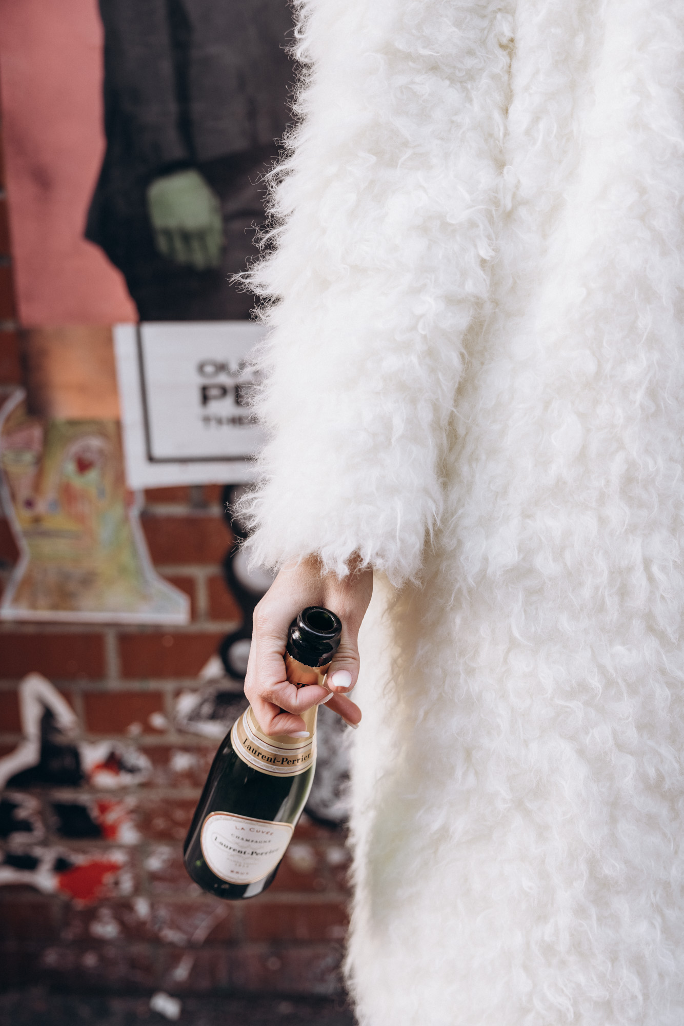 Bottle of champaign. Winter NYC elopement. Soho Manhattan