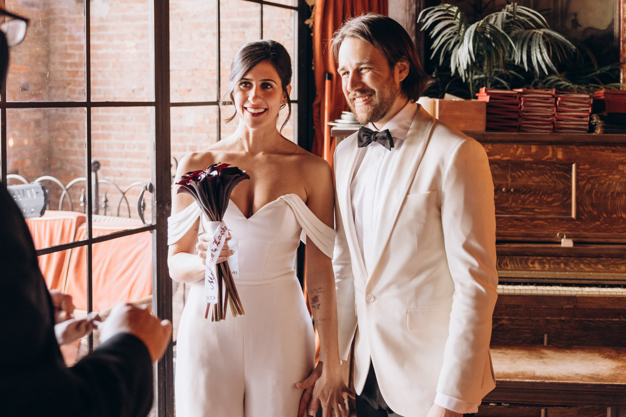 Bride and groom during an intimate elopement ceremony at the Bowery Hotel. Manhattan, NY