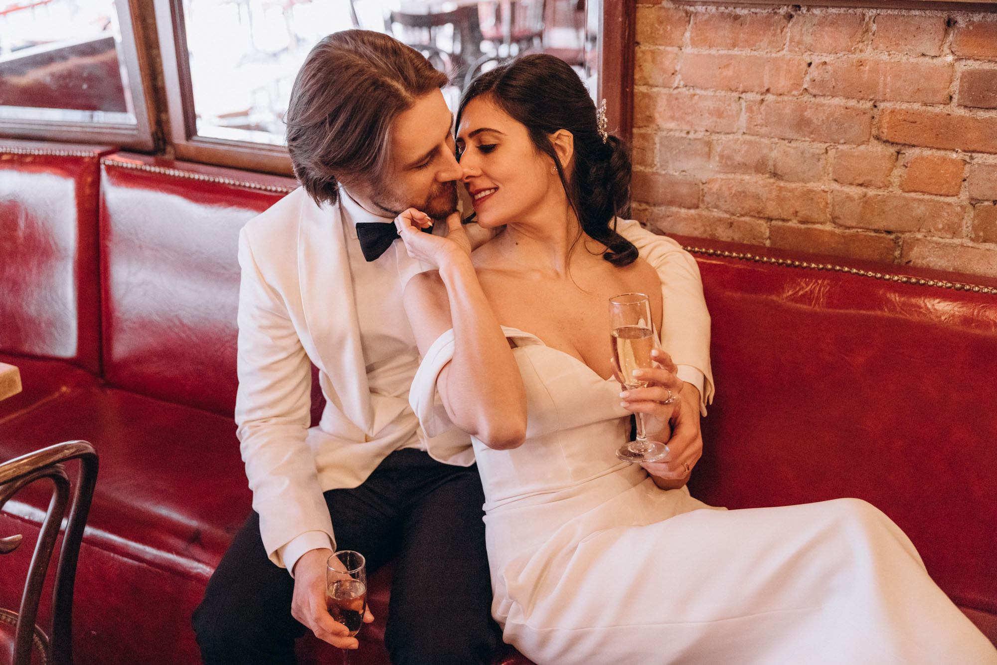 Bride and groom during their winter NYC elopement wedding day. Soho, Manhattan, NY
